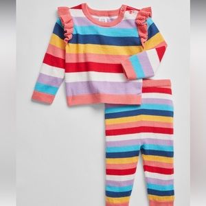 Baby Gap Stripe Ruffle Knit Rainbow 🌈 Matching Spring Outfit Set